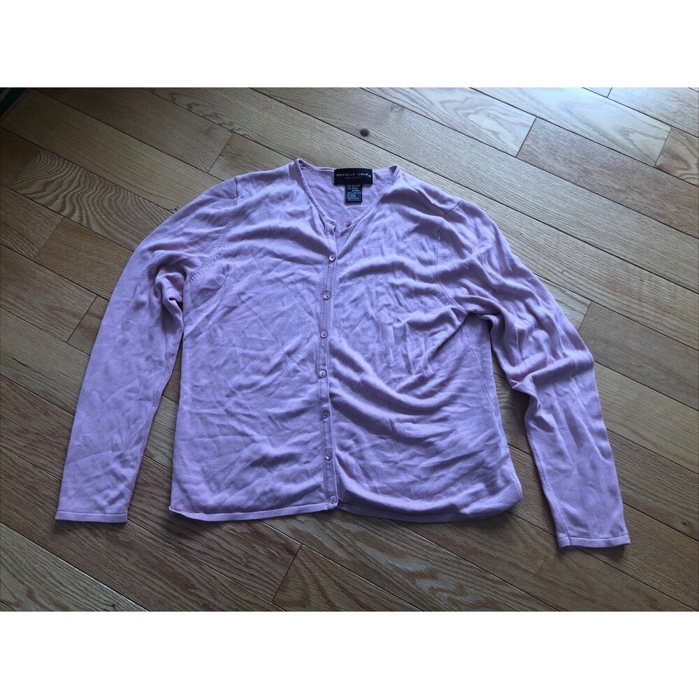 August Silk Large Petites Silk Pink Button Up Long Sleeve Sweater